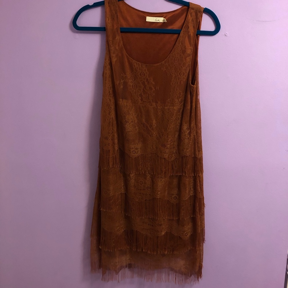 Lush Orange Fringe Dress